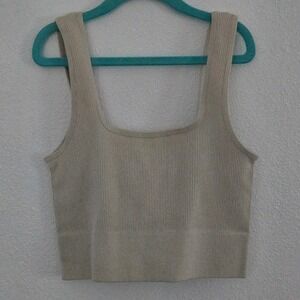 Zenana Beige Ribbed Seamless Cropped Tank Top Square Neck Brami NT-54019A L/XL
